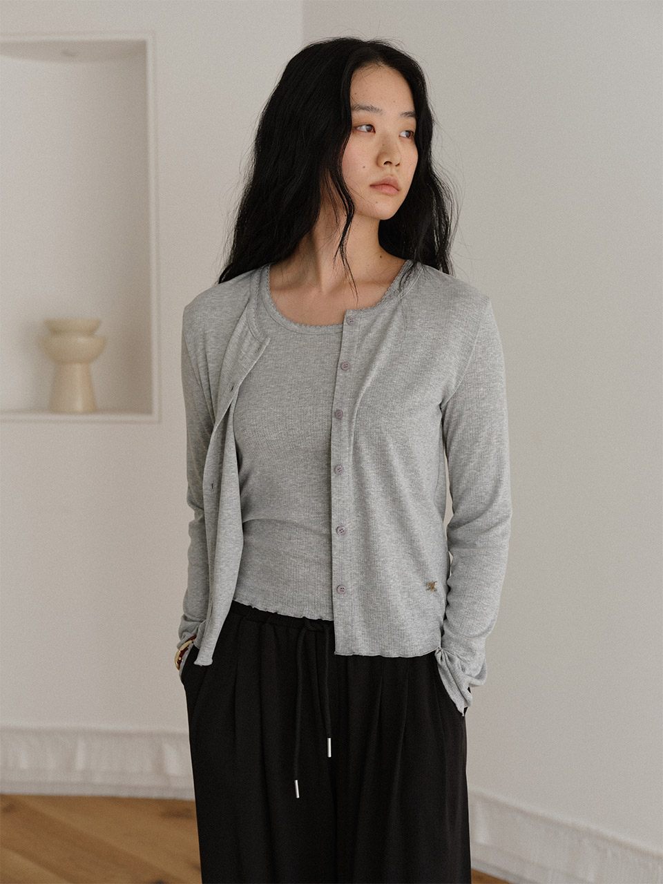Pointelle Cardigan & Sleeveless Set (2color)