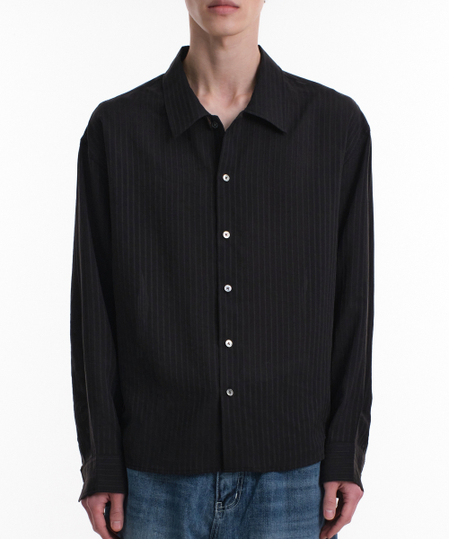 SHEER STRIPE SHIRT (BLACK)