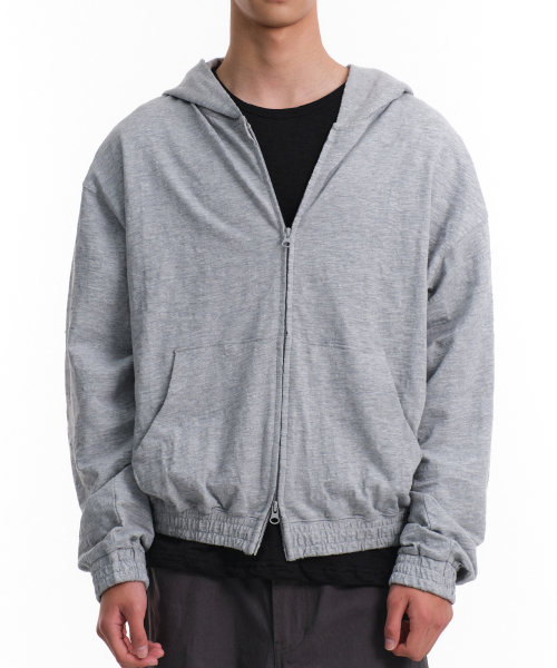 SLUB CROP HOOD ZIP-UP (MELANGE GRAY)