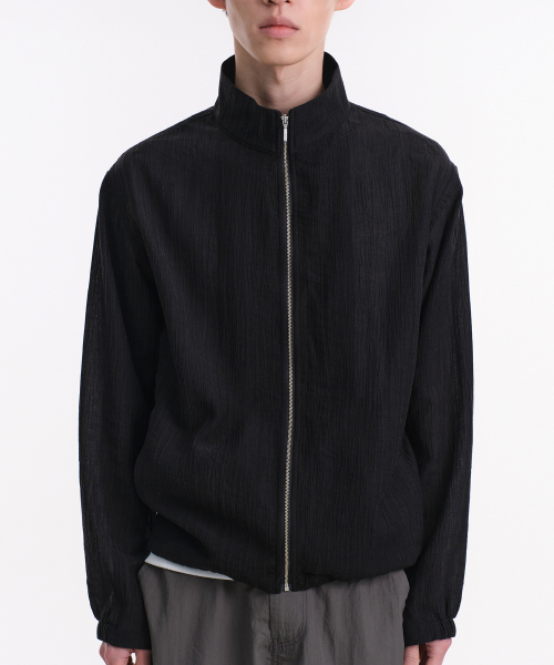 TENCEL WRINKLE LIGHT ZIP SHIRTS (BLACK)