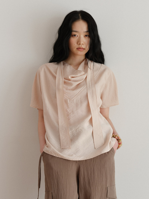 Tie Cowl Neck Blouse (2color)