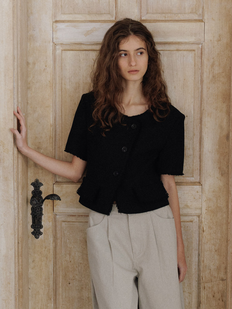 Fringe Asymmetric Tweed Blazer (2color)