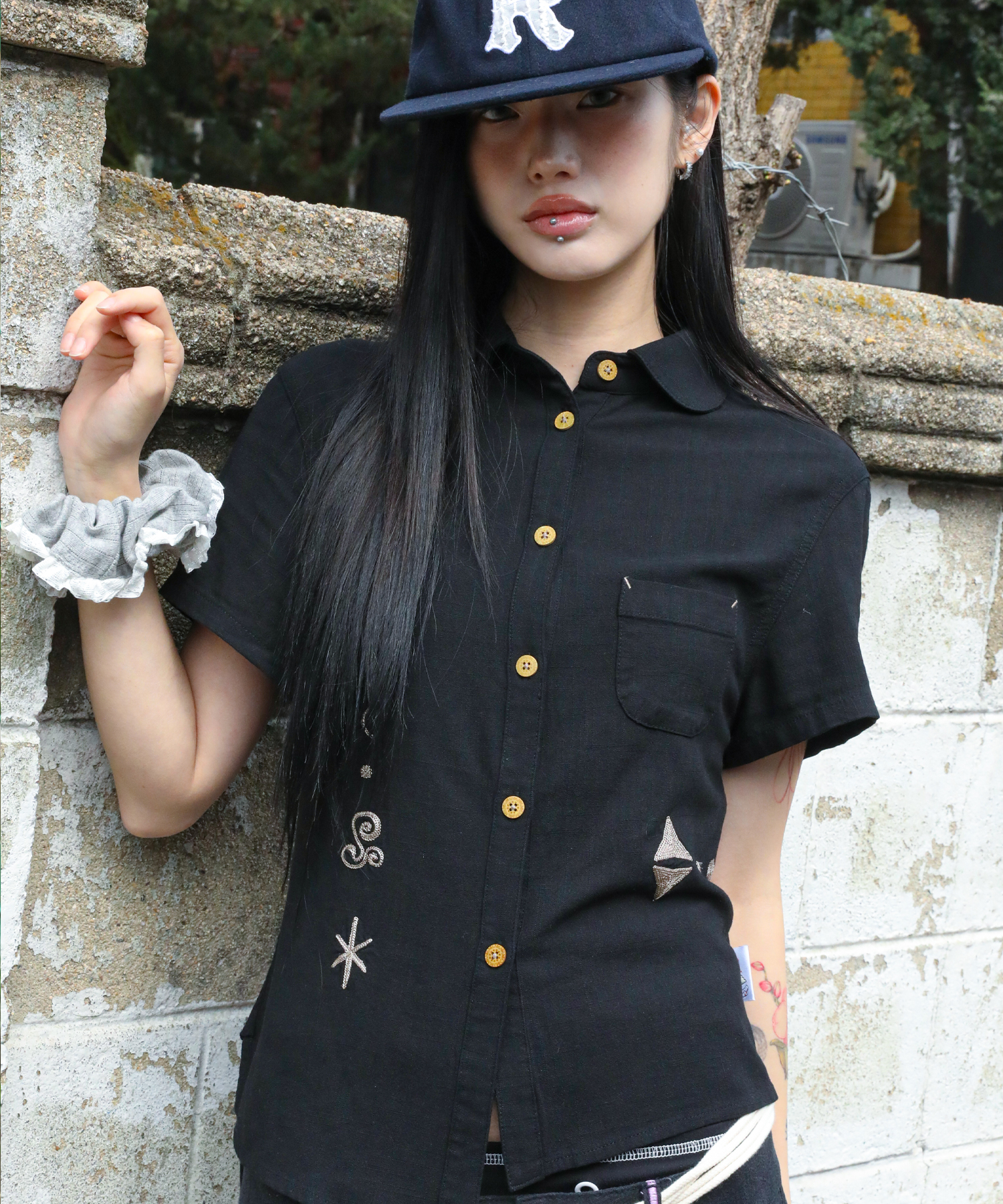 Асимметричная рубашка WXTS013 с коротким рукавом (BLACK)