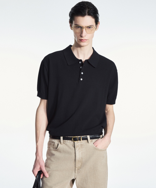 Hard Twist Washable Polo Knit (Black) TNSW6E201BK