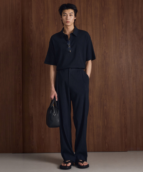 Kinoshita Seersucker Semi-Wide Pants (Navy) TNPA6E205N2