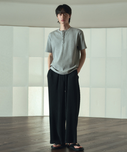Yoyogi Pleats Wide Pants (Black) TNPA6E108BK