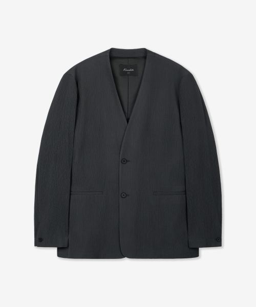 Kinoshita Seersucker Collarless Jacket (Grey) TNJA6E206G2