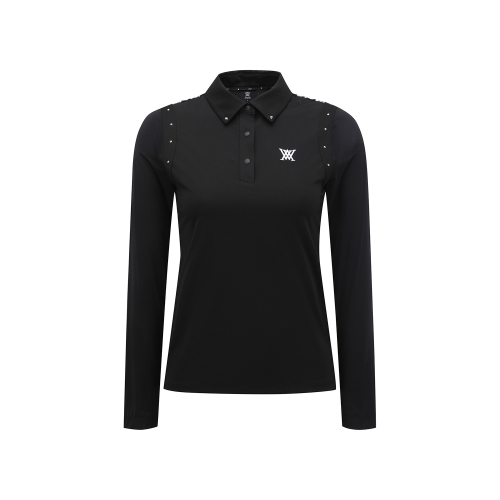 어뉴골프(ANEW GOLF) WOMEN SIGNATURE LOGO HYBRID LONG T-SHIRT_BK