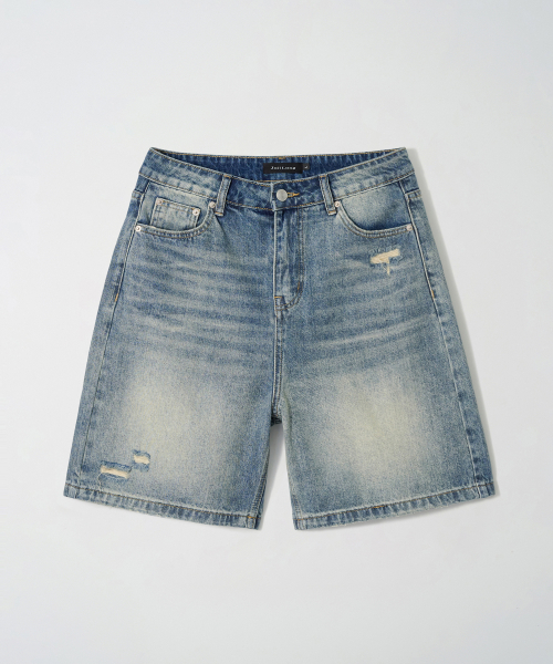 JN097 Mid Blue Washed Denim Shorts - MID BLUE
