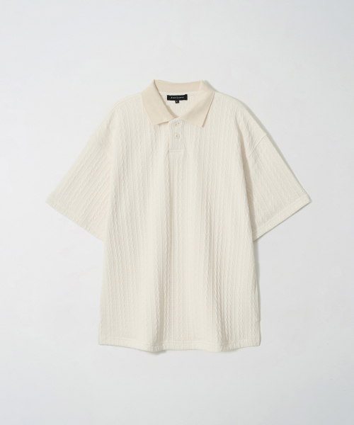 JN151 Quiet Cable Knit Polo Half Tee - CREAM