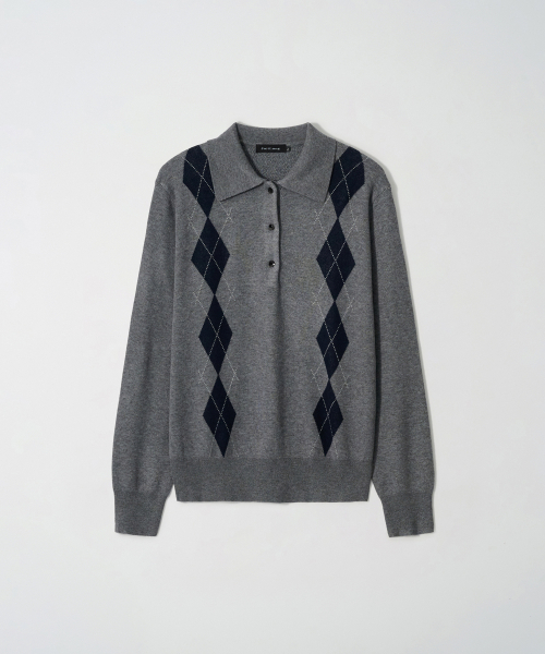JN154 Classic Argyle Collar Knit - GREY