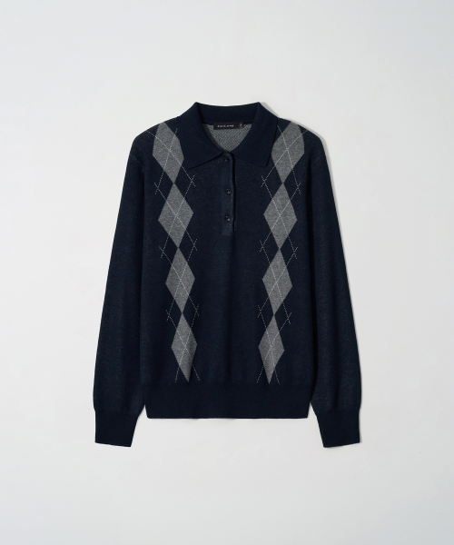 JN154 Classic Argyle Collar Knit - NAVY