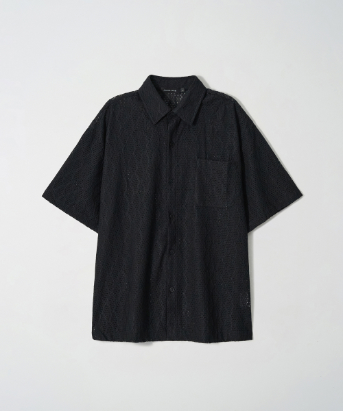 JN163 Wave Texture Air Half Shirt - BLACK