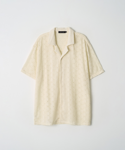 JN166 Lace Open Collar Half Shirt - IVORY