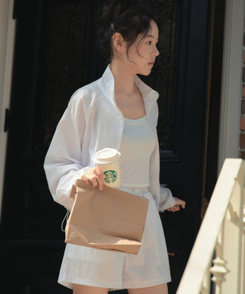 Нейлоновая ветровка с высоким горлом Nylon High Neck Wind Jacket IVORY (WB6OT10)