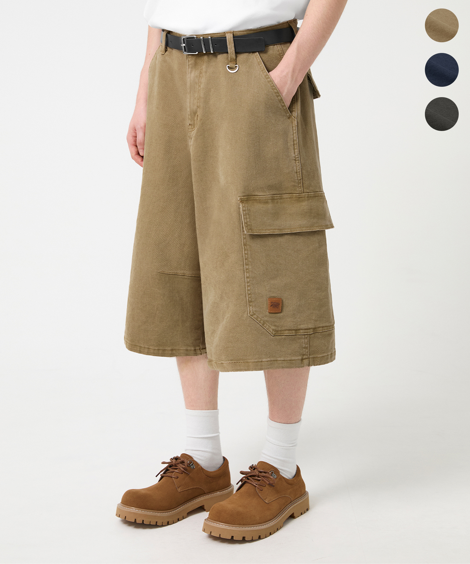 STONE WASHED COTTON WORK BERMUDA SHORTS_3color