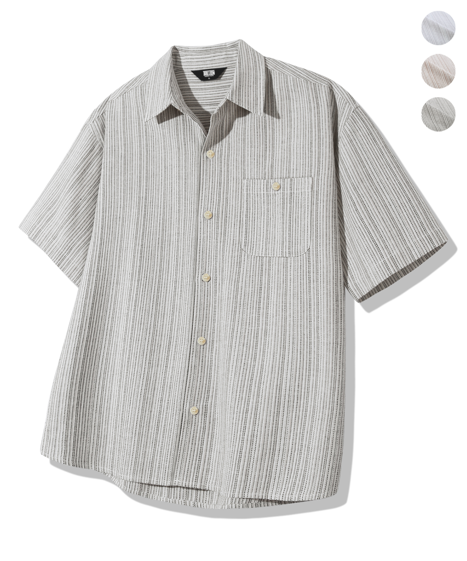 LINEN STRIPE SEMI OVERFIT CROP HALF SHIRT_3color