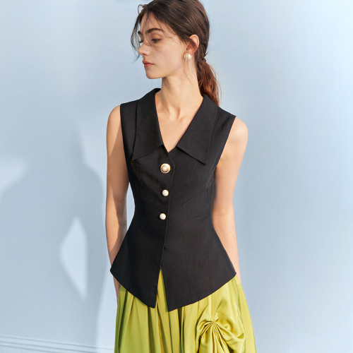 YY_черный pearl buckle vest