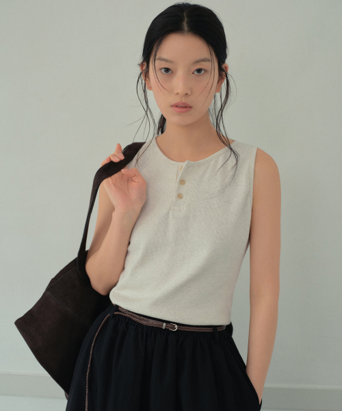 Henley-neck рубчатая майка_OATMEAL (W26TP23)