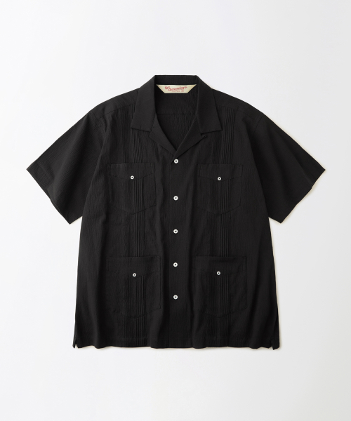 SEERSUCKER GUAYABERA CUBA HALF SHIRT_BLACK