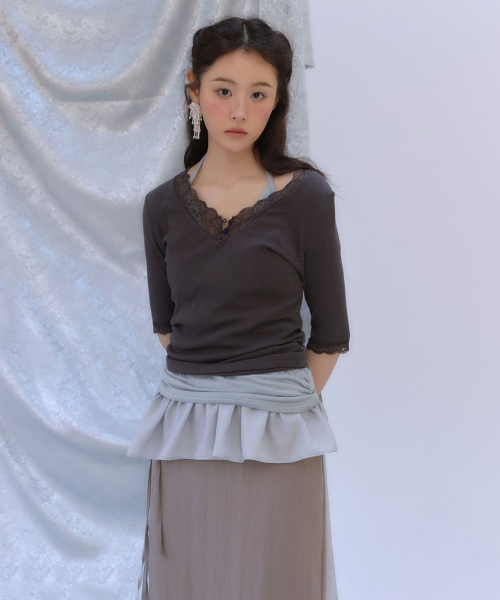 ESSENTIAL LACE SLIP TEE [ CHARCOAL ]
