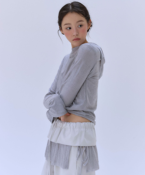 BACK OPEN HOOD TEE [ PALE GRAY ]