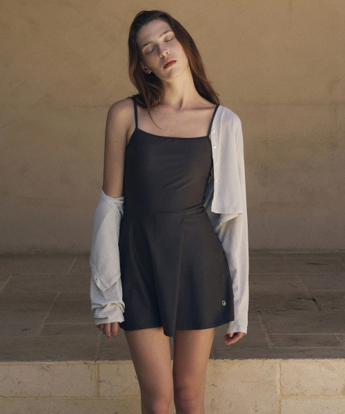 Wrap Sleeveless Swimsuit[LMBFSW270]-Charcoal