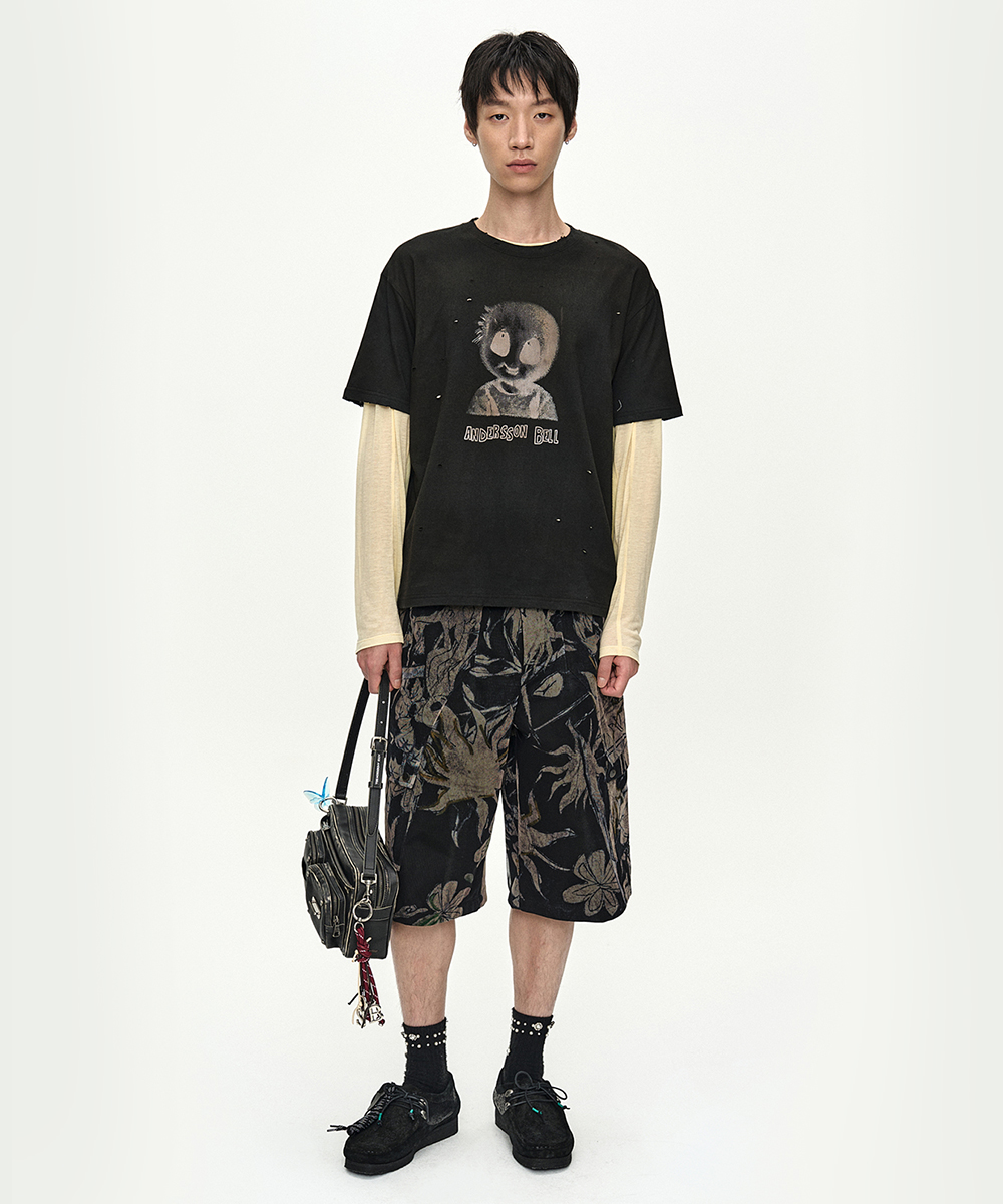 FLOWER OVERLAY CARGO SHORTS apa902m(BLACK/BEIGE)