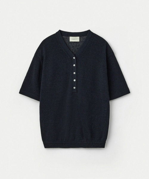 High Twist Cotton Henley Neck Pullover_Deep sea