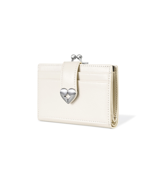 CRINKLE HEARTY FRAME BRIDGE WALLET - VANILLA
