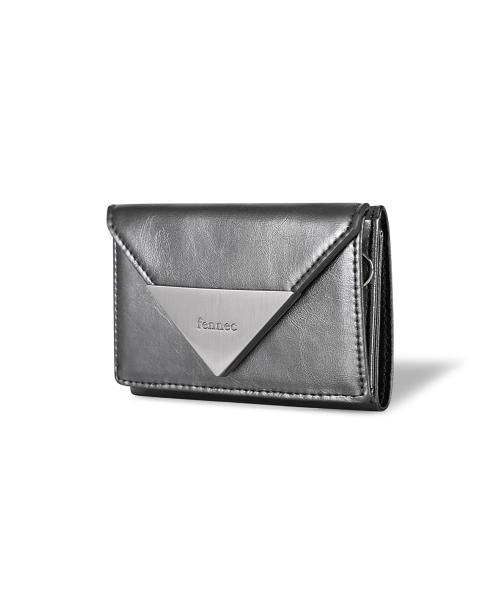 CRINKLE TRIANGLE TRIPLE WALLET - METAL GREY