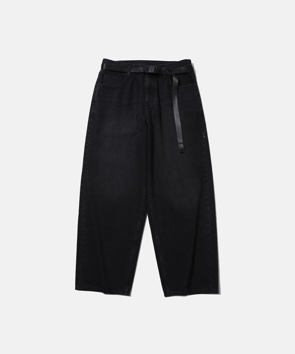 [SS26] WIDE 6P BELTED DENIM PANTS / RINSED BLACK