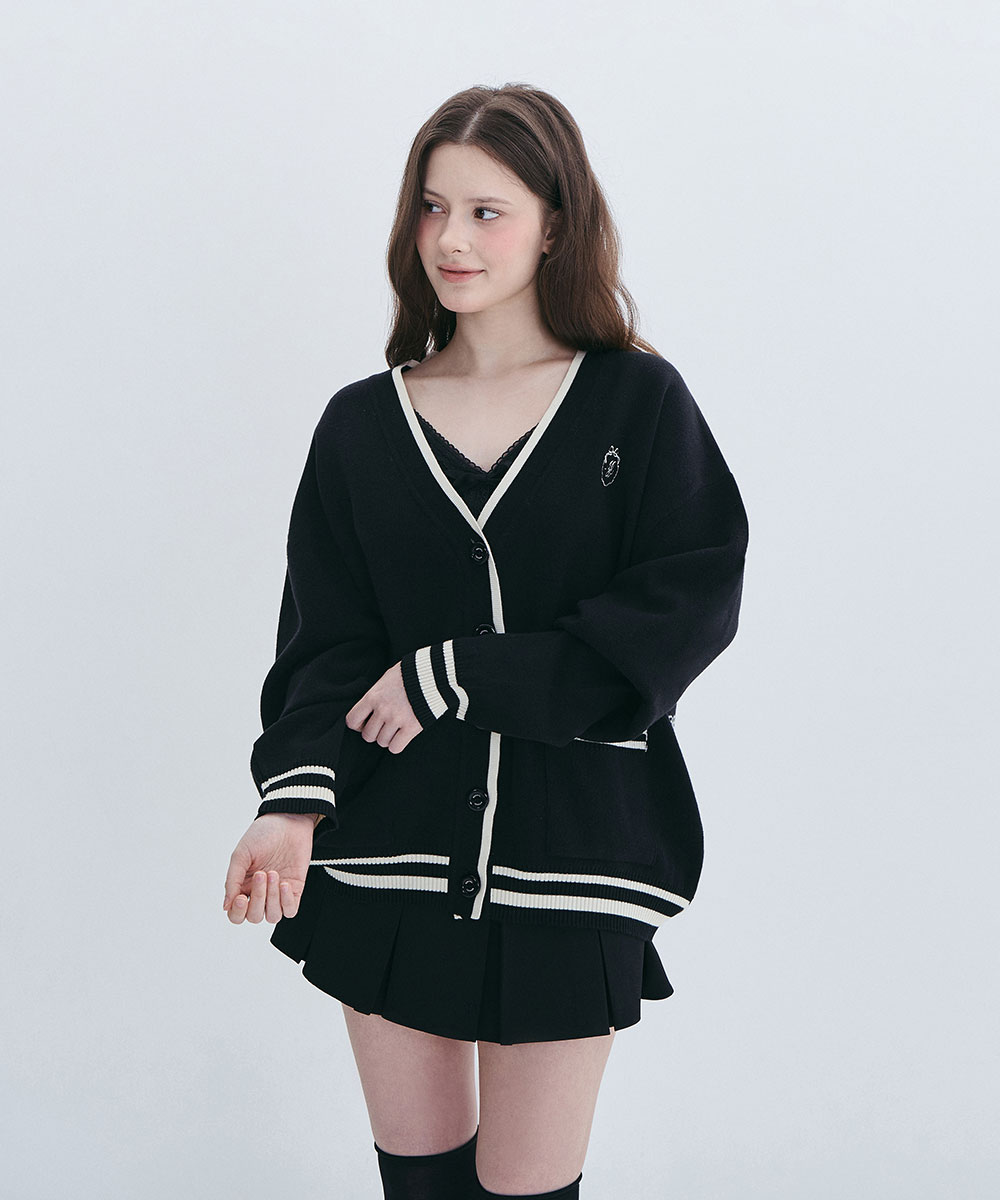 PREPPY LINE CARDIGAN - BLACK