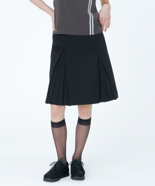 Accordion side pleats midi skirt BLACK