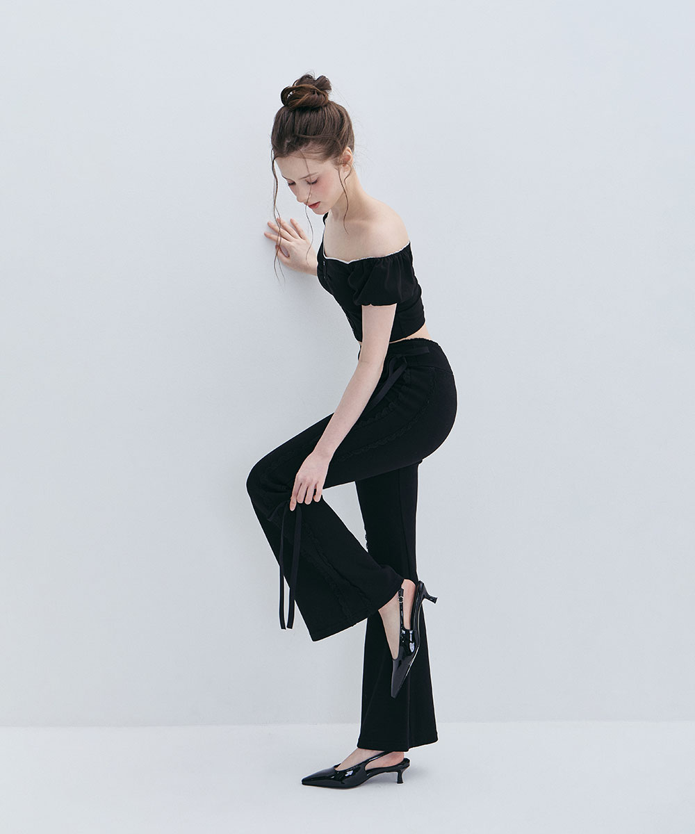 CONTOUR LINE RIBBON PANTS - BLACK