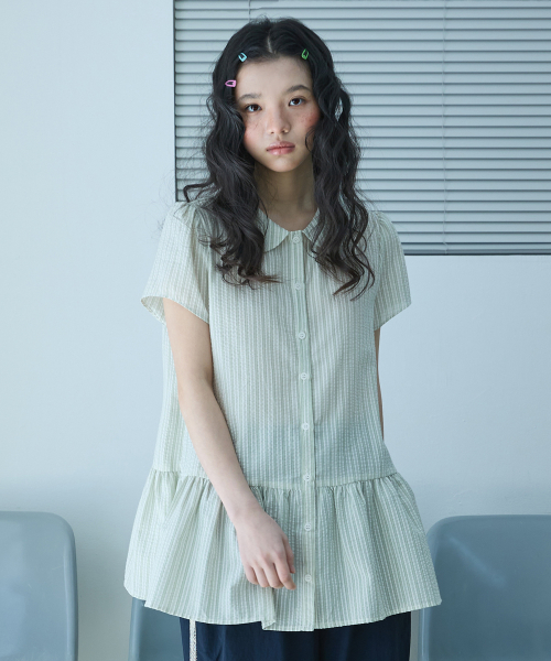 W ROUND COLLAR HALF BLOUSE [GREEN]
