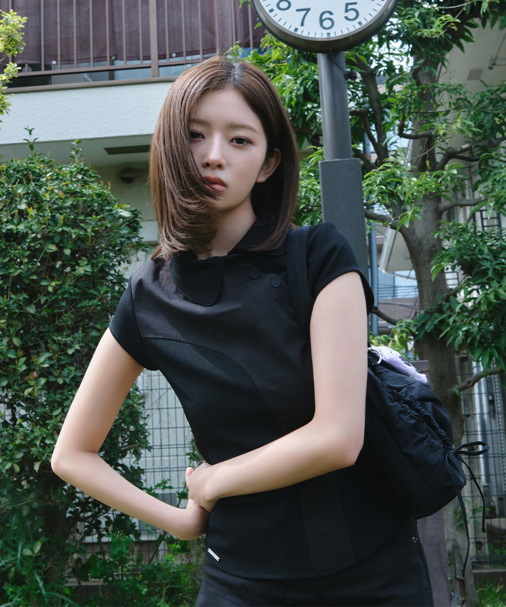 String shirring bag BLACK