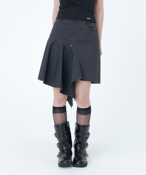 One side draped midi skirt CHARCOAL