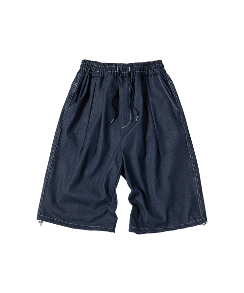 CHECK POCKET DENIM SHORTS [NAVY]
