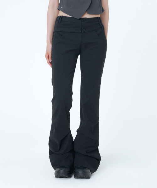 미세키서울(MISEKI SEOUL) Two line layered folding pants BLACK