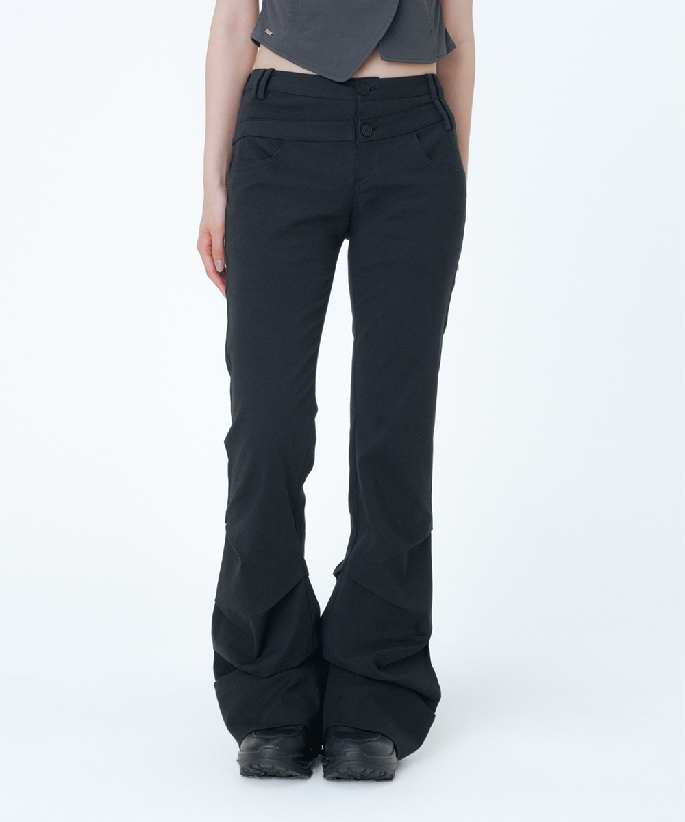 Line layered folding pants BLACK