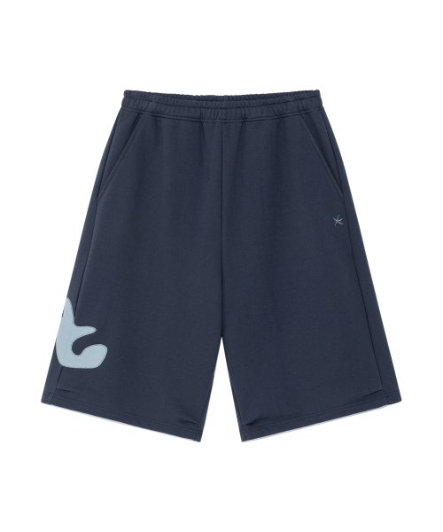 TCM zigzag stitch half sweat pants (navy)
