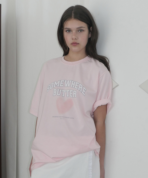 Fuzzy Heart Logo Over-Fit Top - Light Pink