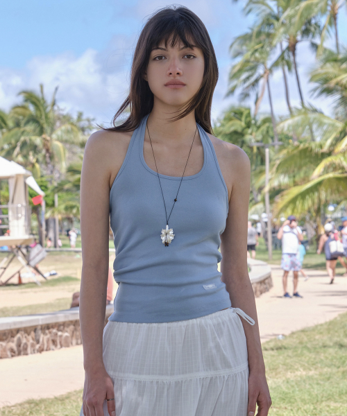 Shirring Halter Sleeveless - голубой