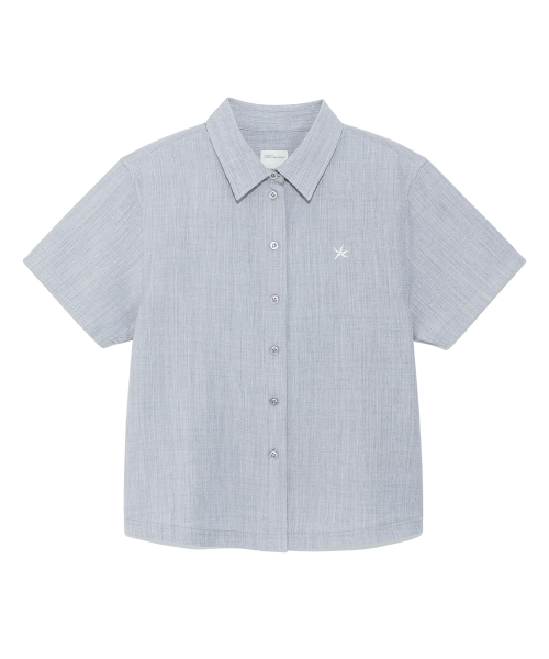 (w) TCM mini logo textured half shirt (blue grey)