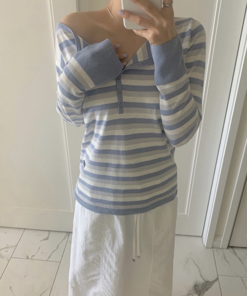 Stripe Molty Wappen Henly Knit - голубой