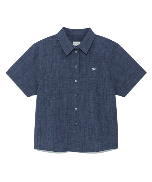 (w) TCM mini logo textured half shirt (navy)