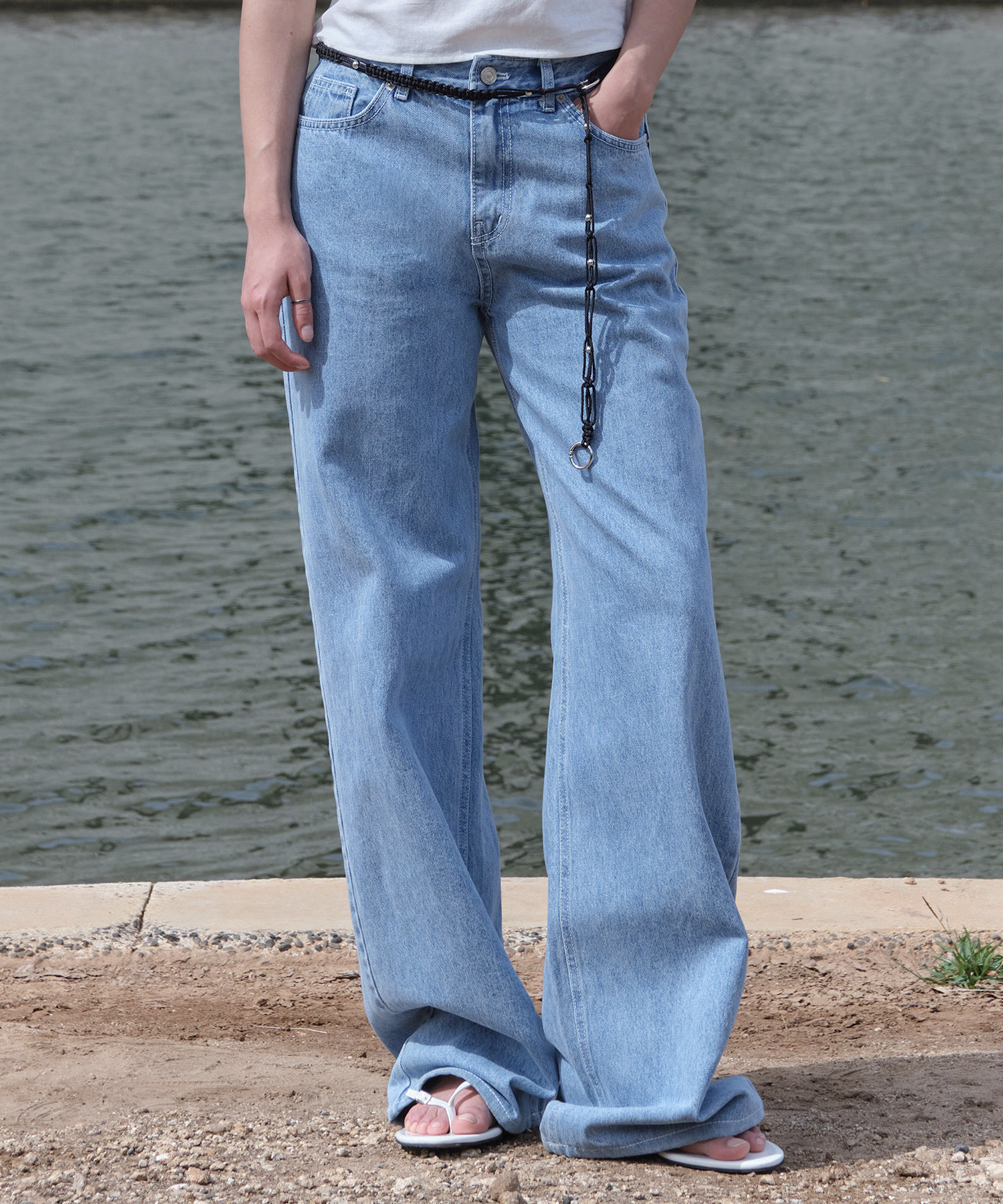 Tate Wide Denim Pants - голубой