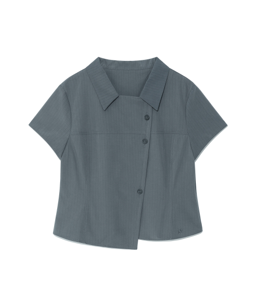 TCM 3-button stripe half shirt (dusty blue)