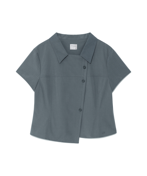 TCM 3-button stripe half shirt (dusty blue)